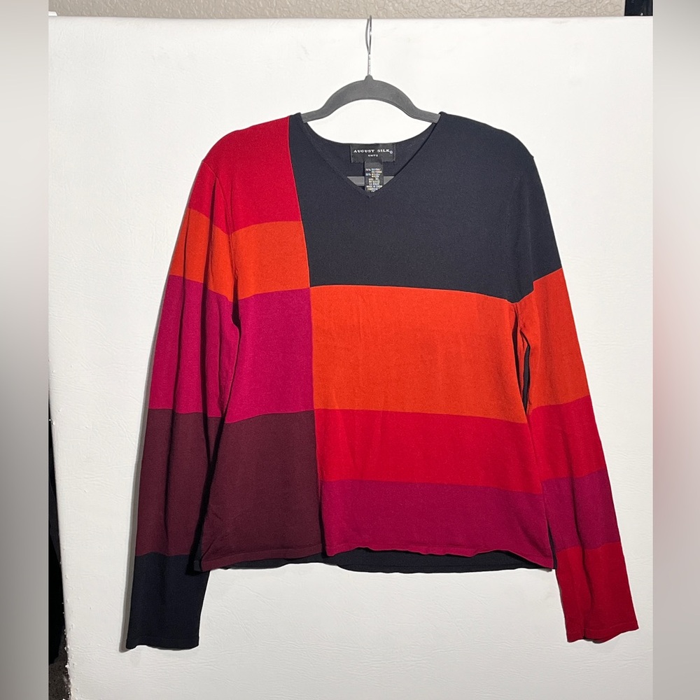 August Silk Vintage Black Pink Red Color-block Long Skeeve Too XL